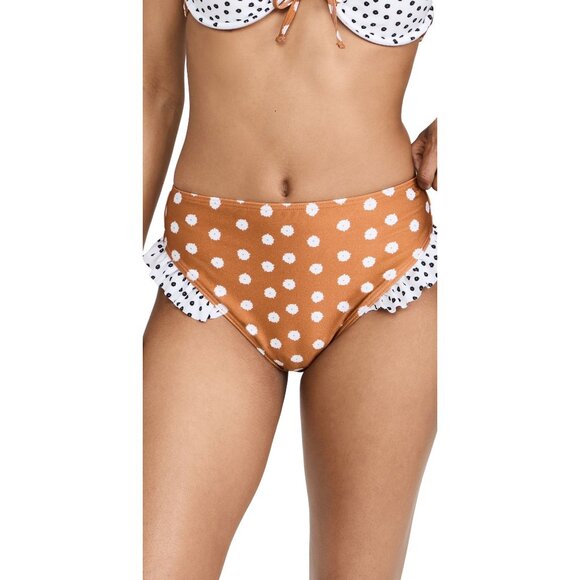 Minkpink Swim Medium Sana Brief High-Waist Bikini Bottom Polka Dot Ruffle Retro - Picture 5 of 5